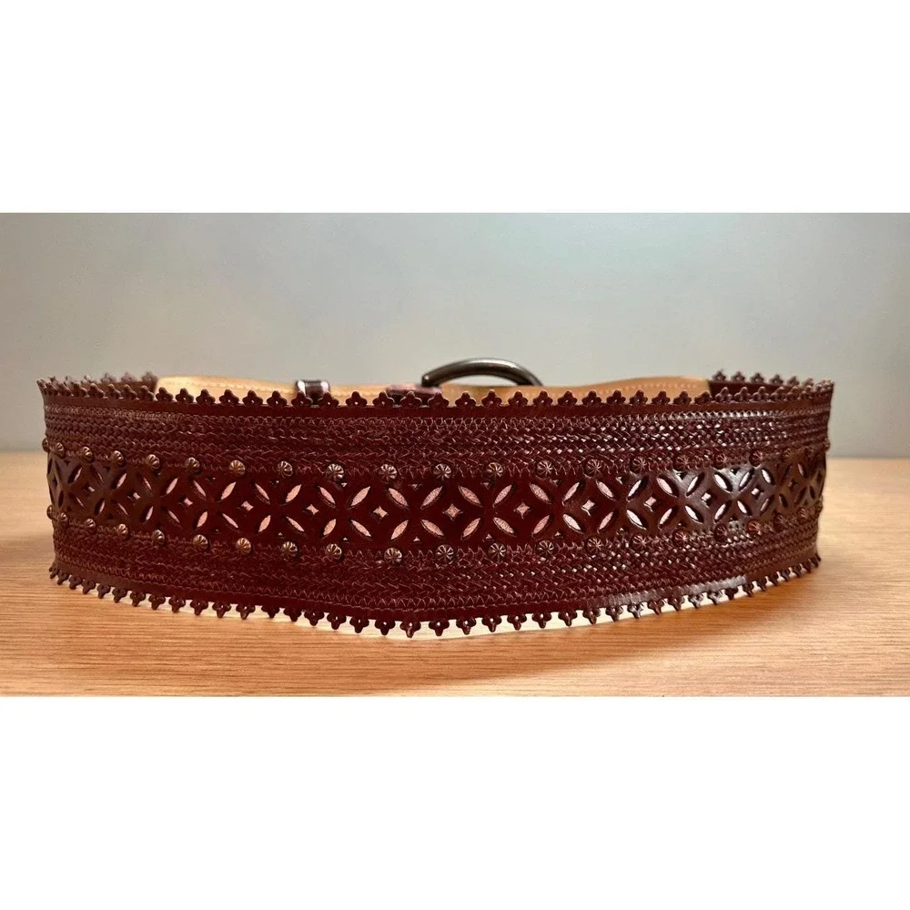 Vintage Streets Ahead Leather Belt Wide Cutout Studded USA Boho M